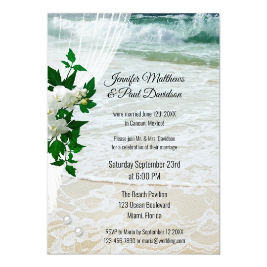 Romantic Orchid Floral Beach Wedding Reception Invitation Zazzle Com