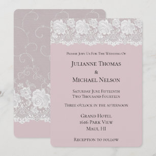 Romantic Orchid Pink White Lace Floral Wedding  Invitation