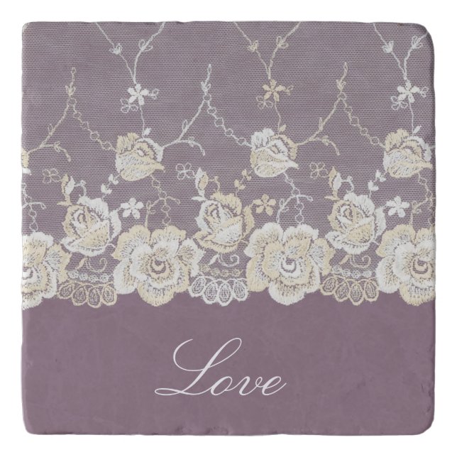 Romantic Orchid Purple Floral Love Trivet (Front)