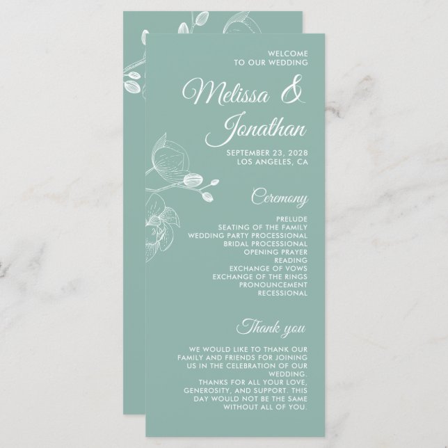 Romantic orchids elegant modern wedding program (Front/Back)