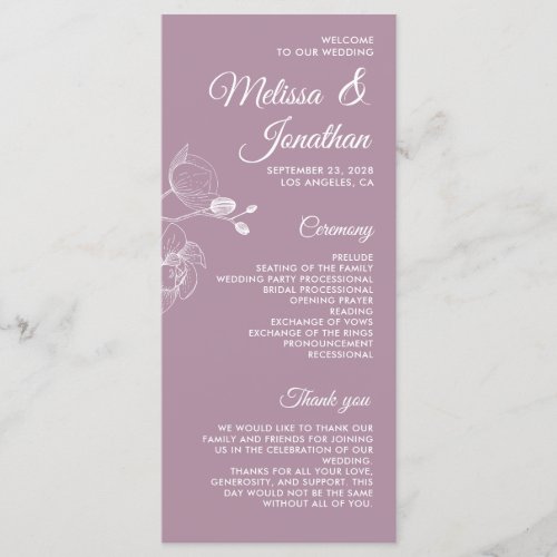 Romantic orchids elegant modern wedding program