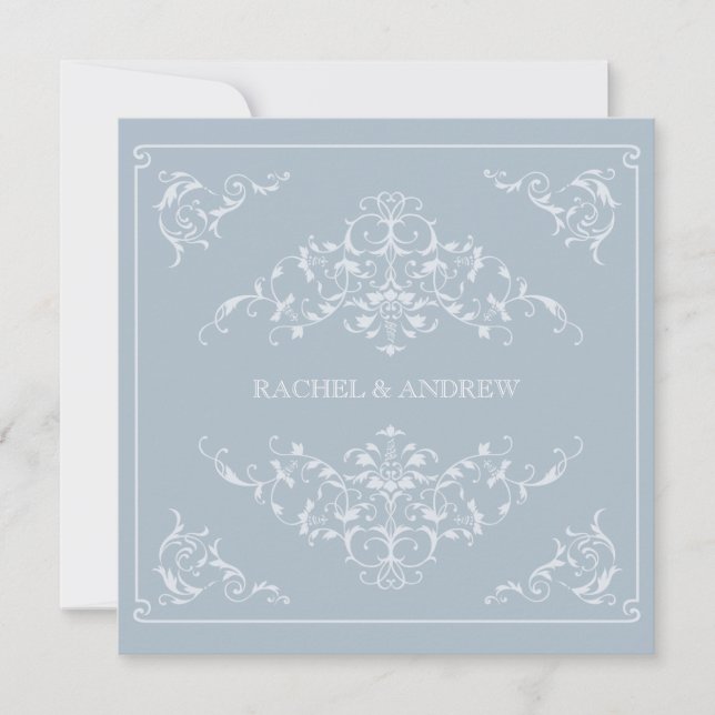 Romantic Ornaments Wedding Light Blue Invitation (Front)