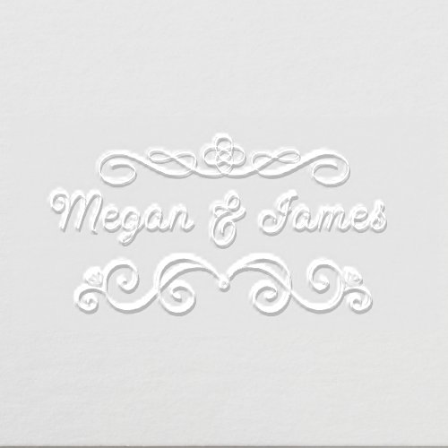 Romantic Ornate Borders Couple Wedding Monogram Embosser