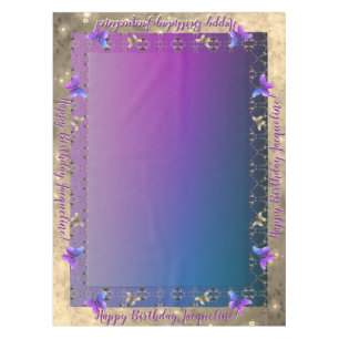 Romantic Ornate Rose Butterfly Birthday Tablecloth