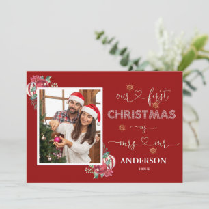 Romantic Our 1st Christmas As Mr. & Mrs. Photo In Invitation