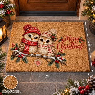Romantic Owl Couple Cozy Scandinavian Christmas Fiber Doormat