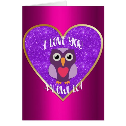Romantic Owl in Purple Heart Valentines Day