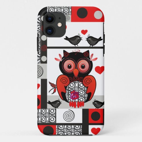 Romantic Owl love birds and Patterns iPhone 11 Case
