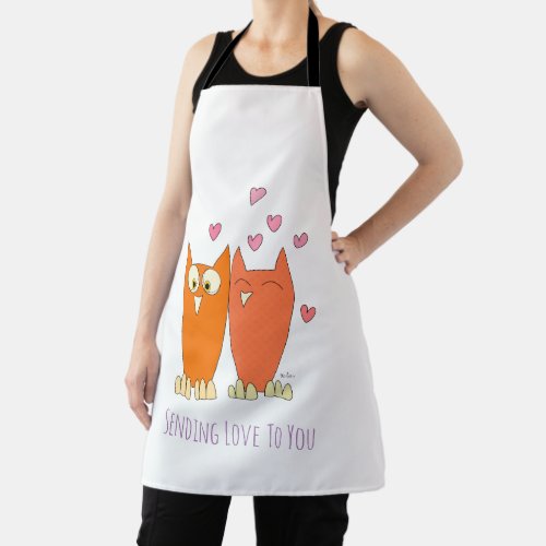 Romantic owls make love apron