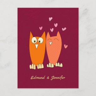 Romantic owls: make love postcard