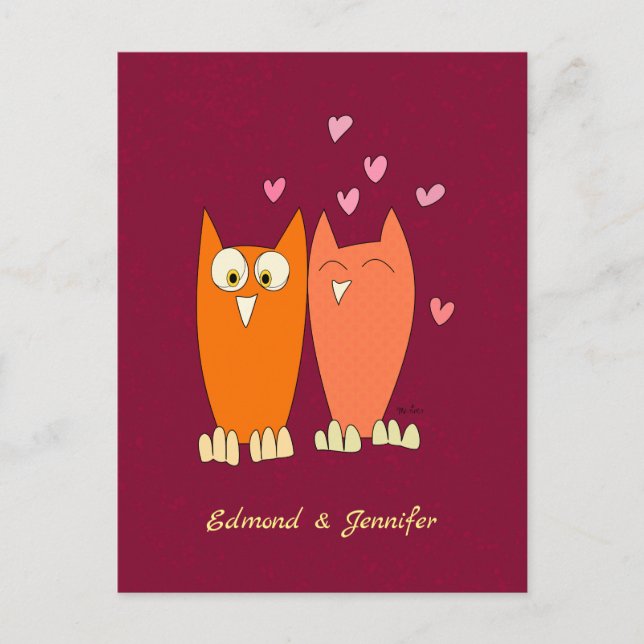 Romantic owls: make love postcard (Front)
