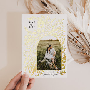 Romantic Painted Floral Arch Photo   Save The Date Foil Invitation