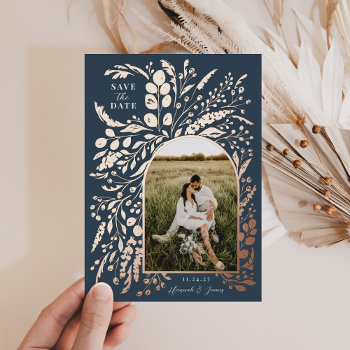 Romantic Painted Floral Arch Photo | Save The Date Foil Invitation by NBpaperco at Zazzle