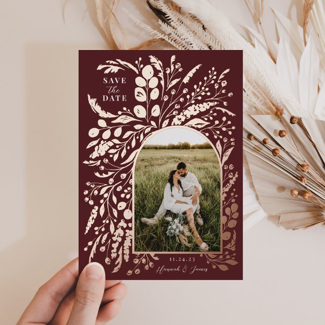 Romantic Painted Floral Arch Photo | Save The Date Foil Invitation (Creator Uploaded)