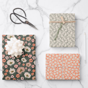 Romantic painted floral wedding and bridal shower wrapping paper sheets