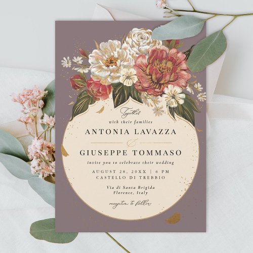 Romantic Painted Floral Wedding Faux Gold Invitation