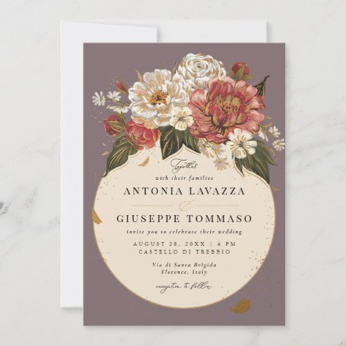 Romantic Painted Floral Wedding Faux Gold Invitation