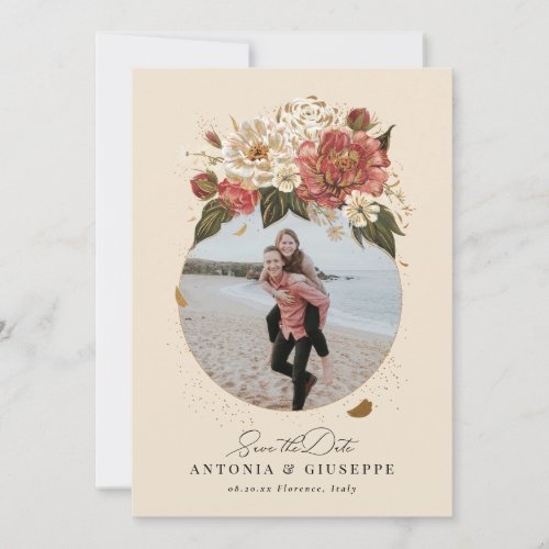 Romantic Painted Floral Wedding Faux Gold Save The Date