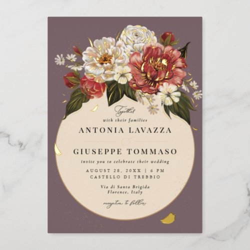 Romantic Painted Floral Wedding Gold Foil Invitation