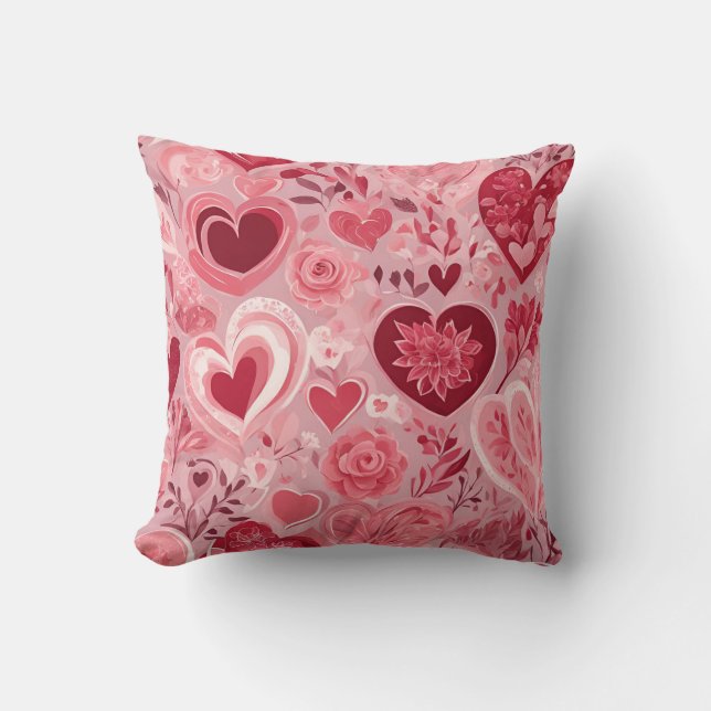 Romantic Painted Pillow with Hearts  (Front)