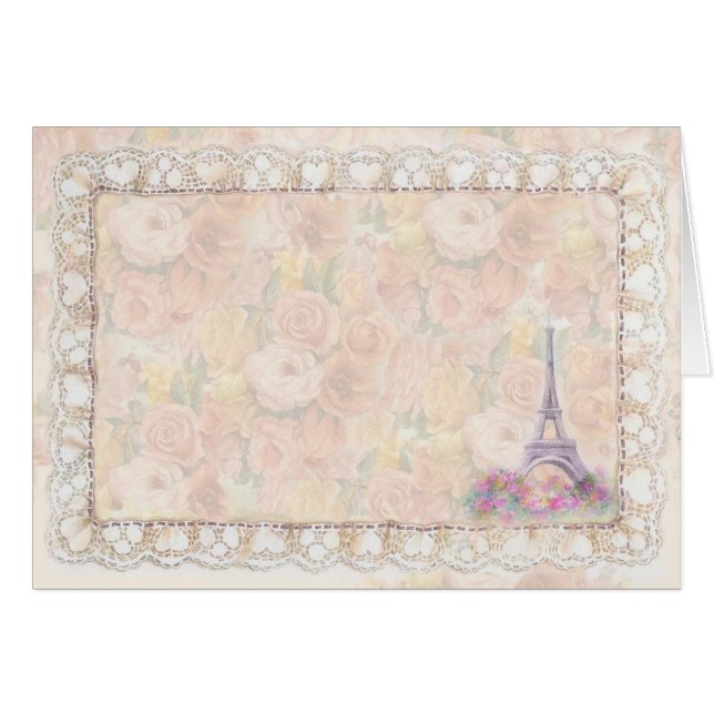 Romantic Painted Roses Eiffel Tower Cards (Front Horizontal)