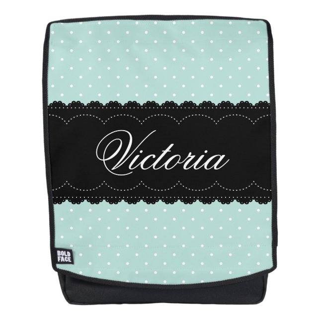 Romantic Pale Blue Polka Dot Pattern Personalized Backpack (Front)