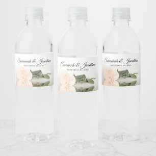 Romantic Pale Blush Peach Rose Elegant Wedding Water Bottle Label