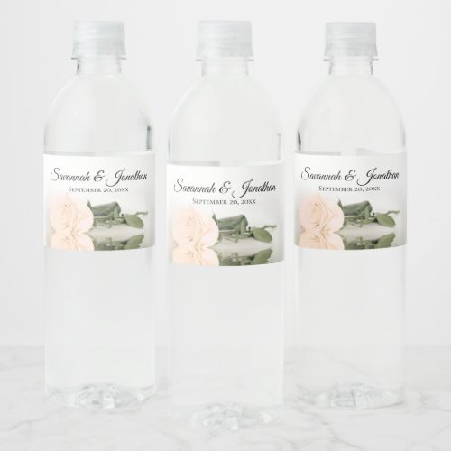 Romantic Pale Blush Peach Rose Elegant Wedding Water Bottle Label