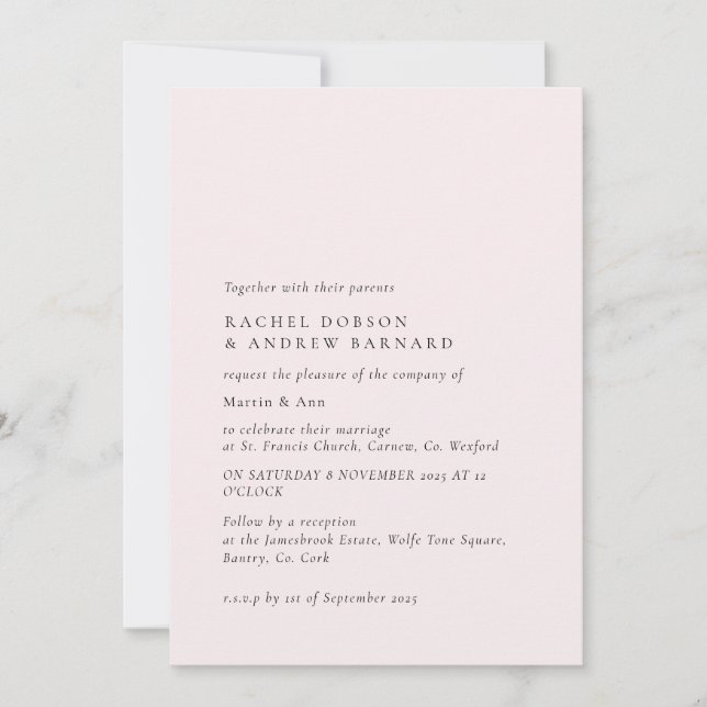 Romantic Pale Blush Veiled Pink Minimal Simple Invitation (Front)