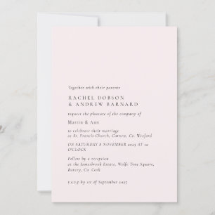 Romantic Pale Blush Veiled Pink Minimal Simple Invitation