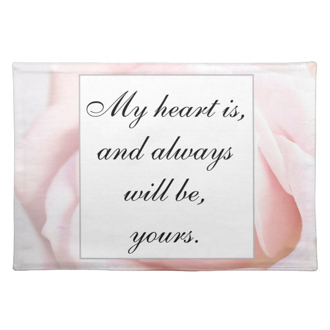 Romantic Pale Pink Floral Jane Austen Love Quote Cloth Placemat (Front)