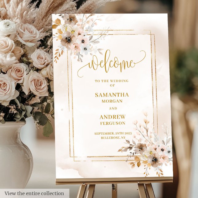 Romantic Pale Pink Gold Frame Wedding Welcome Sign (Romantic Pale Pink Gold Frame Wedding Welcome Sign)
