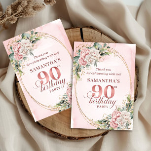 Romantic Pale Pink Gold Greenery 90th Birthday  Thank You Card