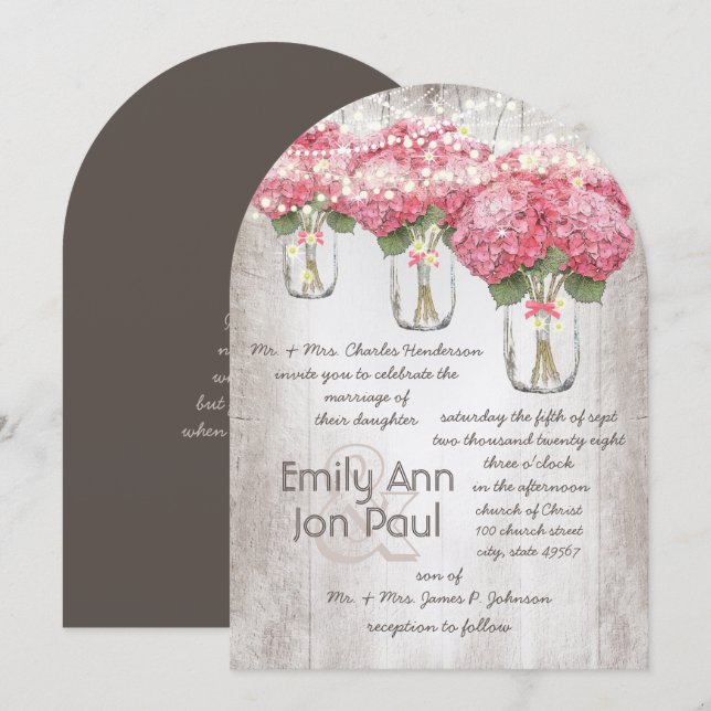 Romantic Pale Pink Mason Jar Firefly Wedding Invitation (Front/Back)