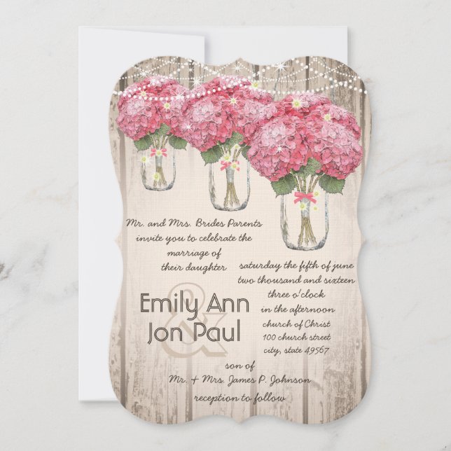 Romantic Pale Pink Mason Jar Firefly Wedding Invitation (Front)
