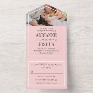 Romantic Pale Pink Photo Wedding All In One Invitation