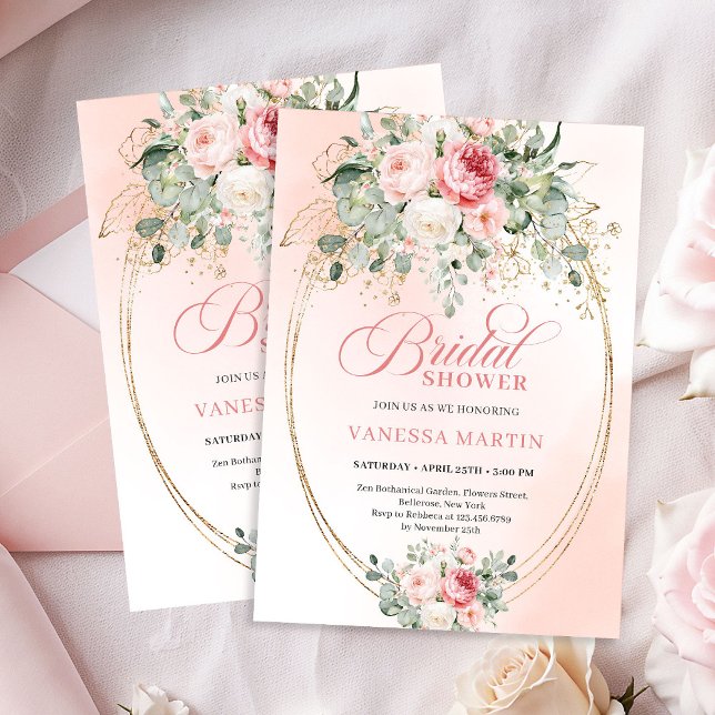 Romantic Pale Pink Rose Gold Bridal Shower Invite (Romantic Pale Pink Rose Gold Bridal Shower Invite)