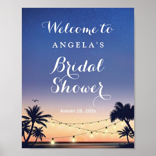 Romantic Palm Beach String Lights Bridal Shower Poster