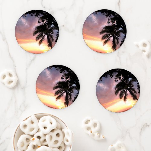 Romantic Palm Tree Sunset Coaster Set