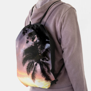 Romantic Palm Tree Sunset Drawstring backpack