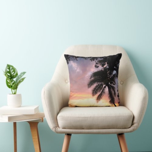 Romantic Palm Tree Sunset Pillow