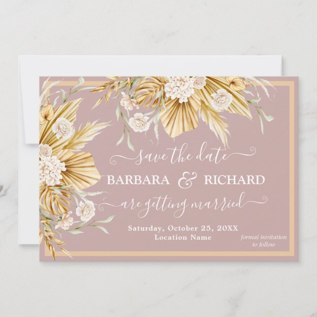 Romantic Pampas Grass Floral Wedding Save Date  Invitation (Front)