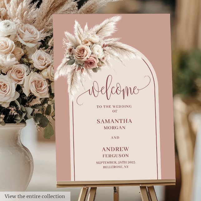 Romantic pampas grass floral wedding welcome sign (Romantic pampas grass floral wedding welcome poster

)