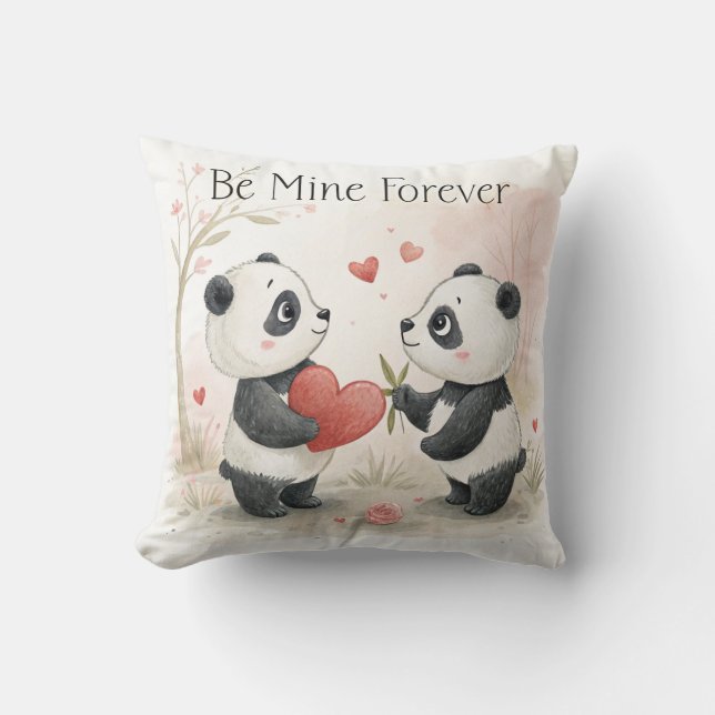 Romantic Panda Card – Be Mine Forever Throw Pillow (Front)