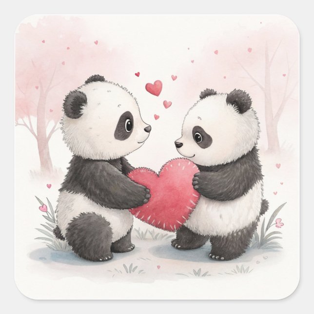Romantic Panda Card Square Sticker (Front)