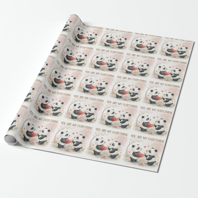 Romantic Panda Card  Wrapping Paper (Unrolled)