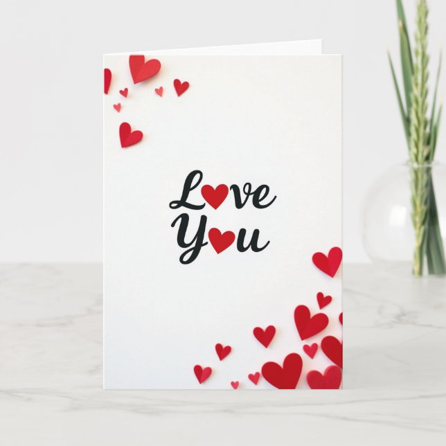 Romantic Paper Hearts Love Card (Front)