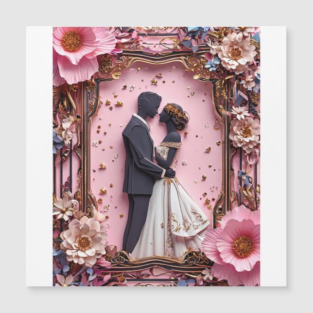 Romantic Paper Silhouette Wedding Scene Magnetic Invitation (Front)
