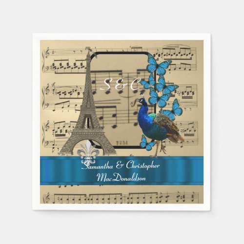 Romantic Paris and music sheet vintage wedding Napkins