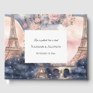 Romantic Paris Blue Pink White Floral Wedding Guest Book